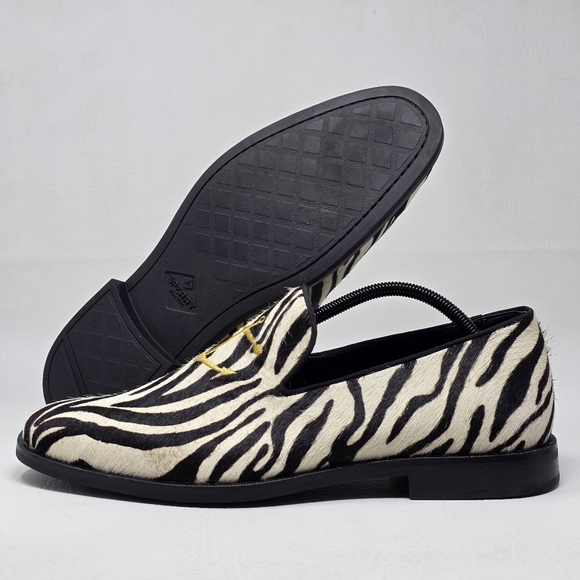 Sperry zebra-striped Leather Fur Slip On Loafers Shoes STS18365 Men\'s Size 11 main image 4